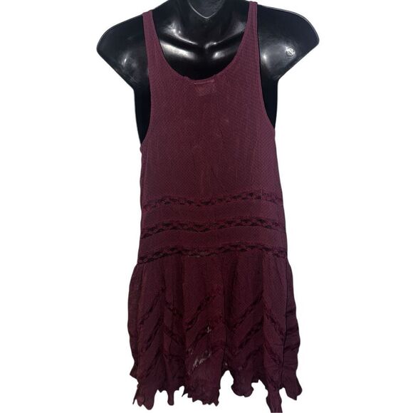 BEAUTIFUL Free People Voile and Lace Trapeze Slip dress size SP Burgundy COLORED - Picture 5 of 8